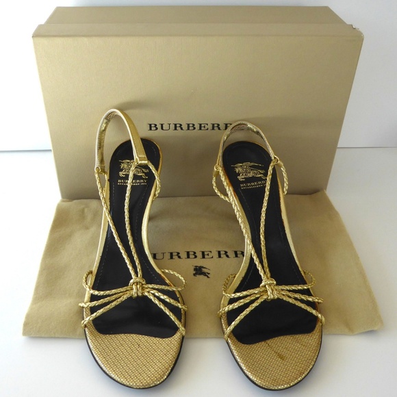 🆕🎁 NWT Burberry strappy gold leather sandals 10 - Picture 1 of 8